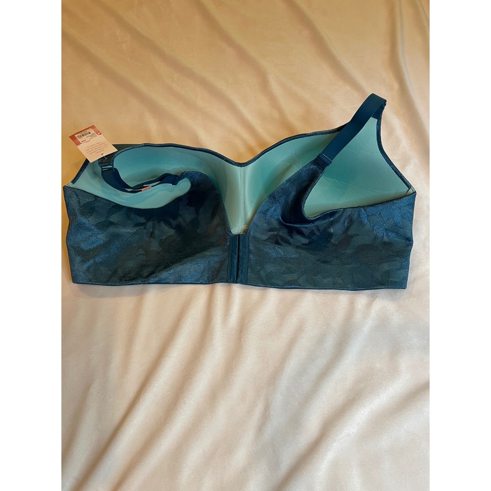 Cacique Invisible Backsmoother Wireless Bra 46DD Teal Floral Lightly Lined NEW - Picture 2 of 6